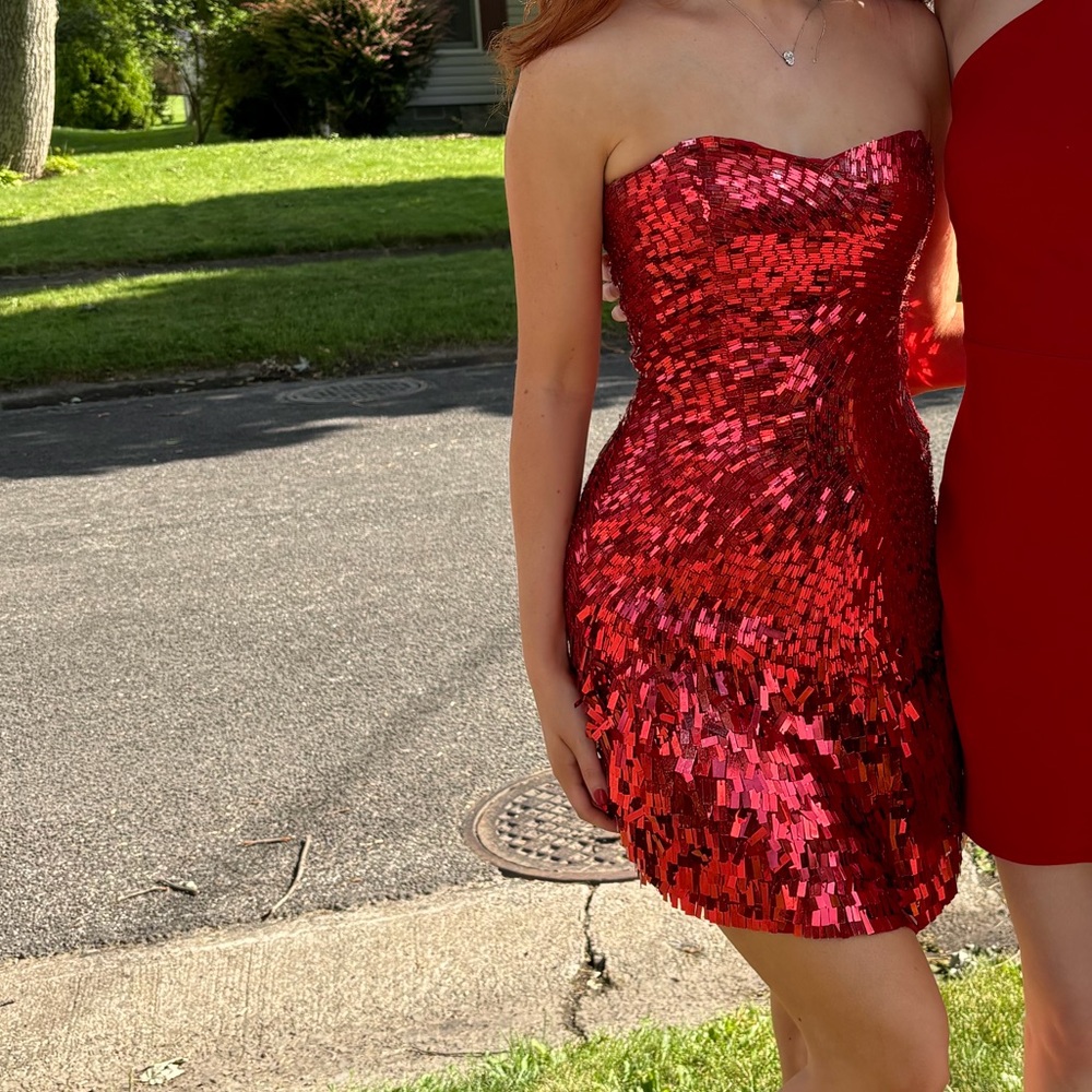 Elegant Red Sequin Strapless Dress